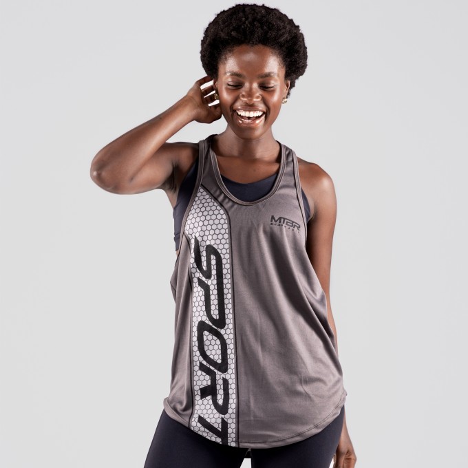 Regata Feminina Cavada Dryfit Active Cinza Chumbo