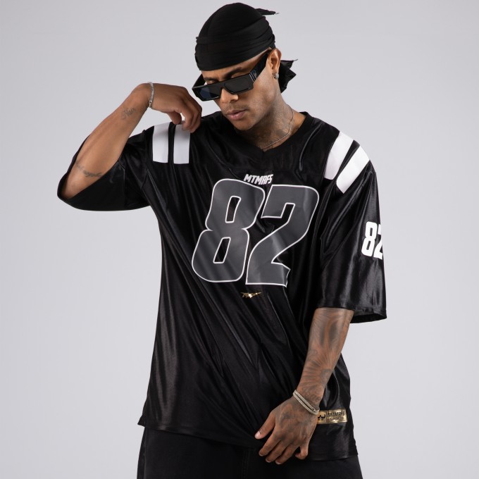 Camiseta Oversized Premium NFL PRO 82 Preta Brilho