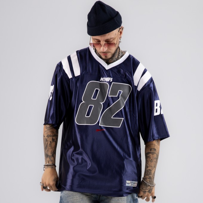 Camiseta Oversized Premium NFL PRO 82 Azul Marinho Brilho
