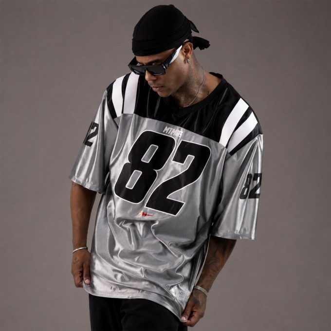 Camiseta Oversized Premium NFL PRO 82 Prata Brilho