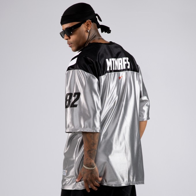 Camiseta Oversized Premium NFL PRO 82 Prata Brilho