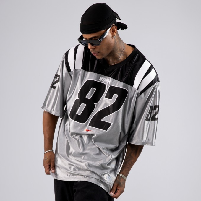 Camiseta Oversized Premium NFL PRO 82 Prata Brilho