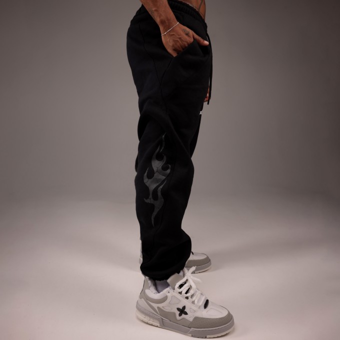 Calça Moletom Heavy Baggy Flame Preta