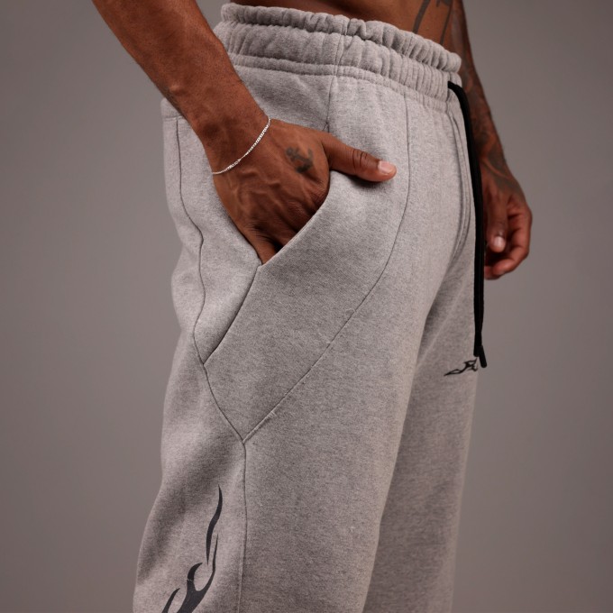 Calça Moletom Baggy Flame Cinza Mescla