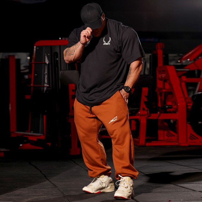 KIT Oversized Heavy 4Win Preta e Calça Moletom Baggy Terracota