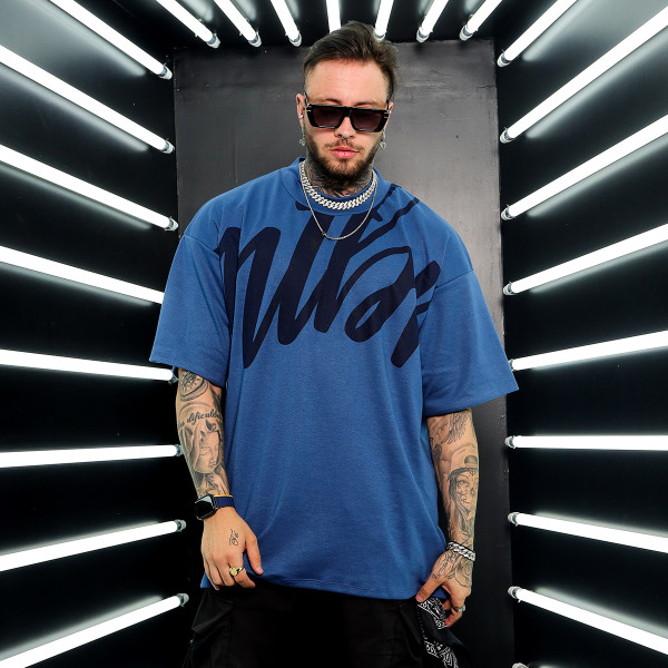 Camiseta Oversized Heavy Gola Alta MTBR Blue