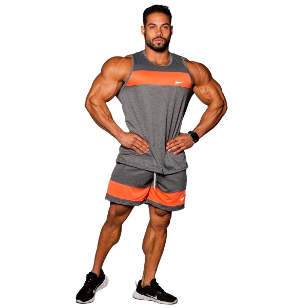 Conjunto DryFit AIR Regata Machão com Shorts Cinza/Laranja