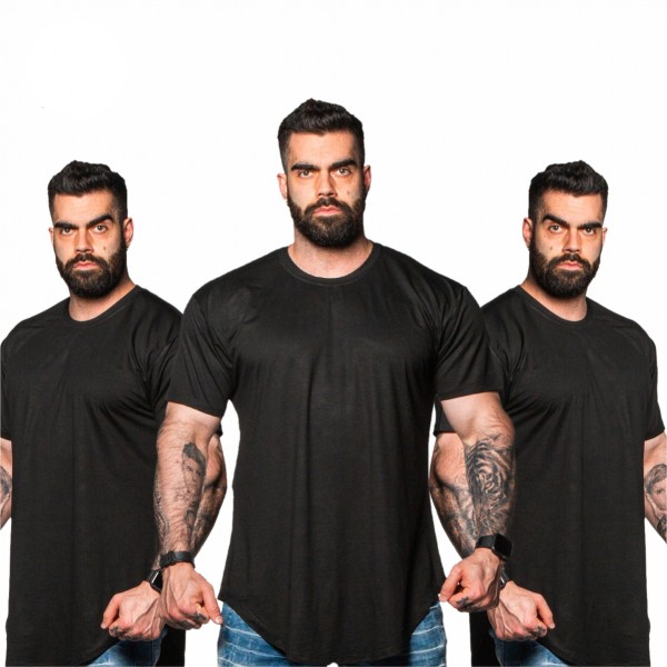 Kit 3 Camisetas Longline Basica Lisa Preta