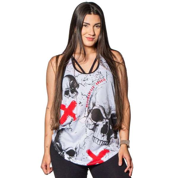 Regata Feminina Anatomic DryFit Banned Skull Branca